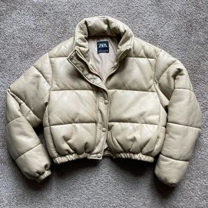 Zara Faux Leather Puffer Jacket